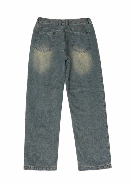 Back view of men's straight leg flannel lined jeans