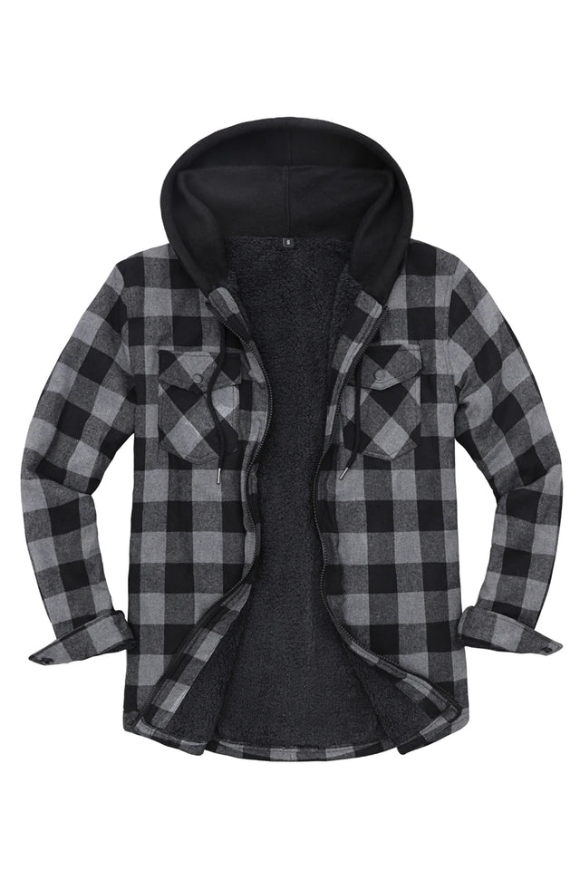 Men s Sherpa Lined Flannel Shirt Jacket with Hood FlannelGo