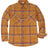 Front view of button closed sunset plaid men's cozy stalwart heavyweight flannel shirt