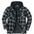 Front view of black men's thicken plaid hooded flannel shirt jacket