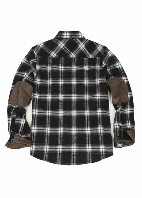 Back view of classic noir men's rugged ridge flannel plaid shirt 