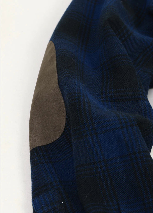 Detailed view of the elbows of sapphire shadow men's rugged ridge flannel shirt