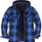 Front view of midnight blue men's sherpa lined zipper plaid flannel shacket 