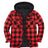 Front view of red buffalo plaid men's warm thicken plaid hooded flannel shirt jacket