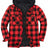 Front view of red buffalo plaid men's warm thicken plaid hooded flannel shirt jacket