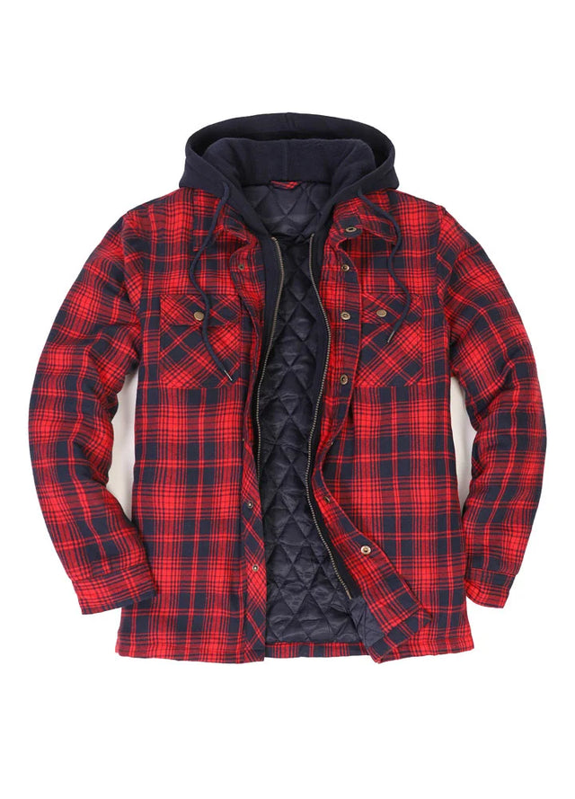 Men's Thicken Plaid Hooded Flannel Shirt Jacket with Quilted Lined