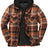 Front view of brown men's warm thicken plaid hooded flannel shirt jacket