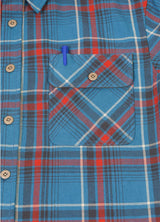 Close-up of the pocket of peacock blue men's rugged ridge burlyweight flannel shirt 