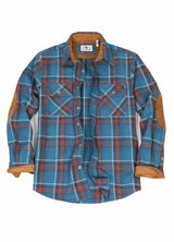 Front view of peacock blue men's rugged ridge flannel shirt 