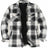 Front view of midnight snowfall men's fleece lined flannel plaid shirt jacket