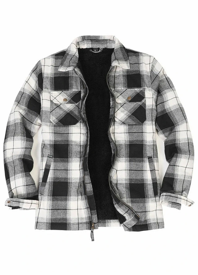 Men's Warm Sherpa Fleece Lined Full Zip Up Plaid Flannel Shirt Jacket