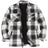 Front view of midnight snowfall men's fleece lined flannel plaid shirt jacket