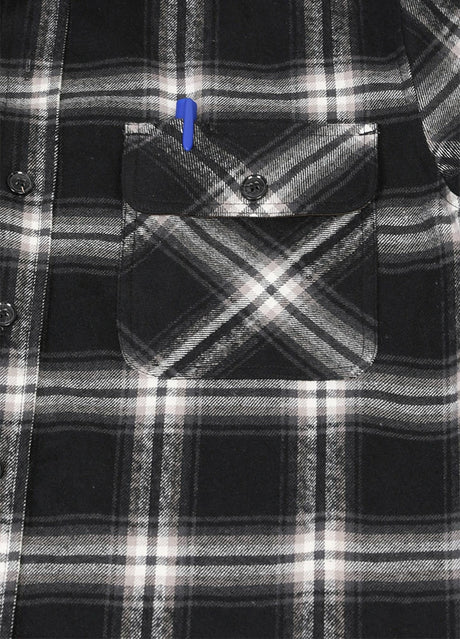 Close-up of the pocket of classic noir men's rugged ridge burlyweight flannel shirt 