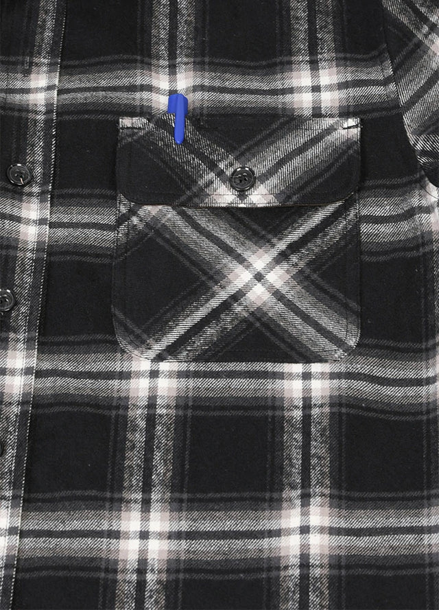 Close-up of the pocket of classic noir men's rugged ridge burlyweight flannel shirt 