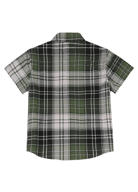 Back view of kids short sleeve flannel shirt