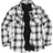 Front view of midnight snowfall men's soft snap button flannel checked jacket