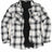 Front view of midnight snowfall men's soft snap button flannel checked jacket