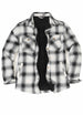 Front view of midnight snowfall men's soft snap button flannel checked jacket