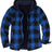  Front view of midnight blue men's hooded flannel plaid shirt jacket 