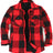 Front view of red black men's warm flannel cotton shirt jacket