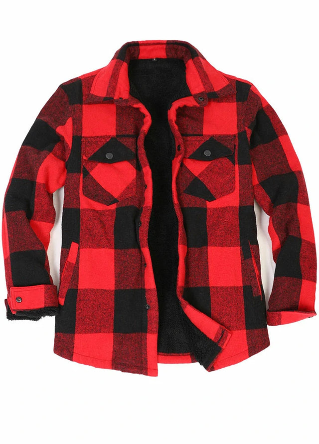 Men's Matching Family Red Plaid Thick Flannel Jac