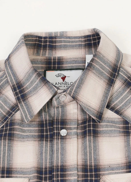 Close-up of the lapel of sandy azure men's warm long sleeve western shirt 