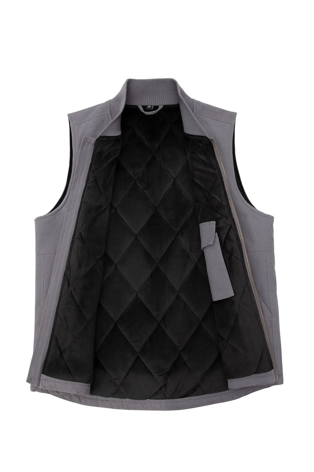 Men's grey work vest with quilted lining detail