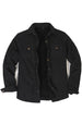 Front view of solid black men's soft snap button flannel checked jacket 