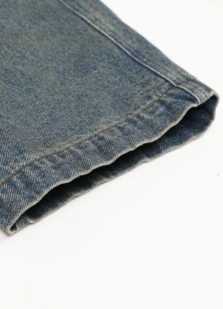 Men's vintage blue flannel lined jean with hem detail