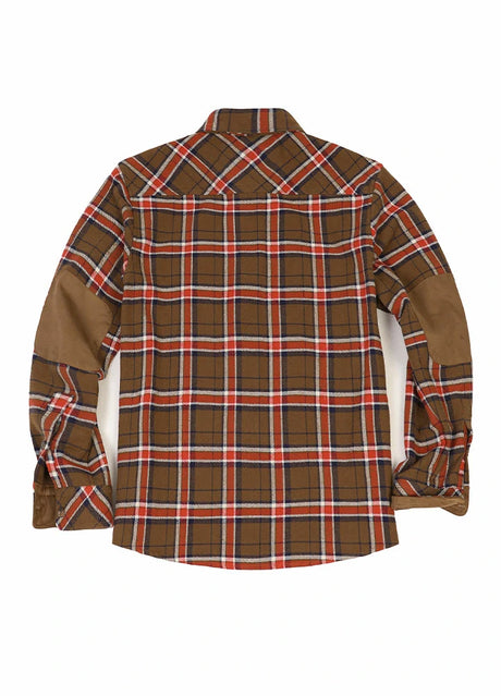 Back view of copper fire men's rugged ridge flannel plaid shirt 