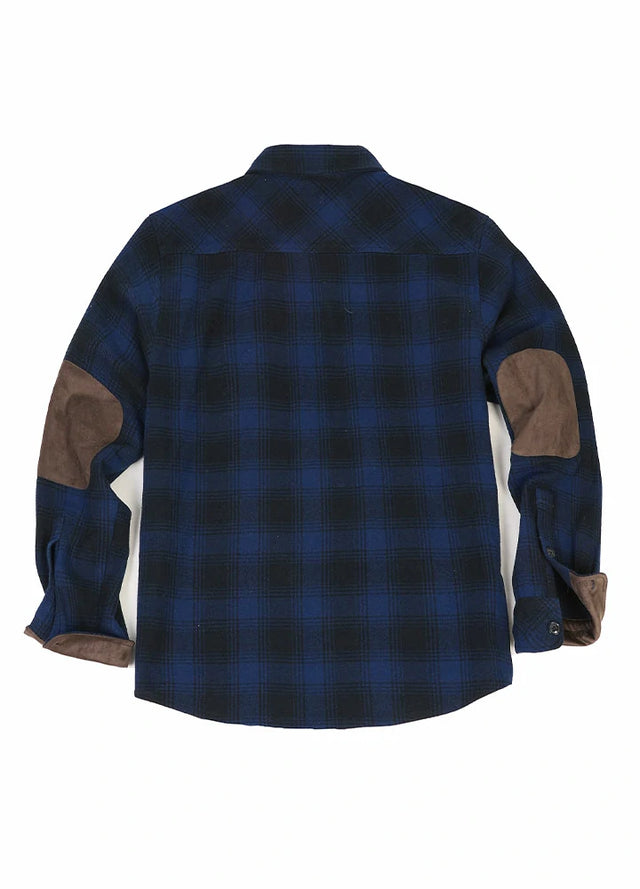 Back view of sapphire shadow men's rugged ridge flannel plaid shirt 