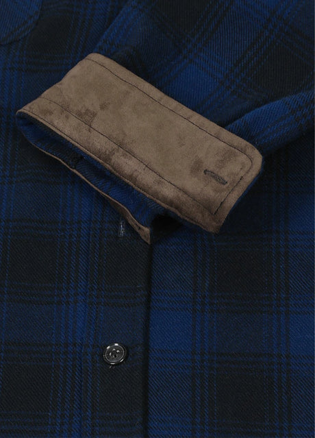 Detailed view of the cuff of sapphire shadow men's warm rugged ridge outdoor flannel shirt