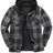 Front view of ashen gold men's warm thicken plaid hooded flannel shirt jacket