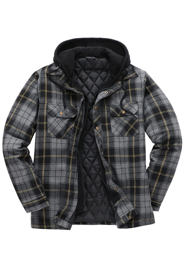 Men's Thicken Plaid Hooded Flannel Shirt Jacket with Quilted Lined