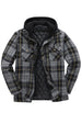 Front view of ashen gold men's warm thicken plaid hooded flannel shirt jacket