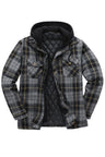 Front view of ashen gold men's warm thicken plaid hooded flannel shirt jacket