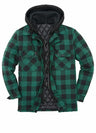 Front view of green buffalo plaid men's warm thicken plaid hooded flannel shirt jacket