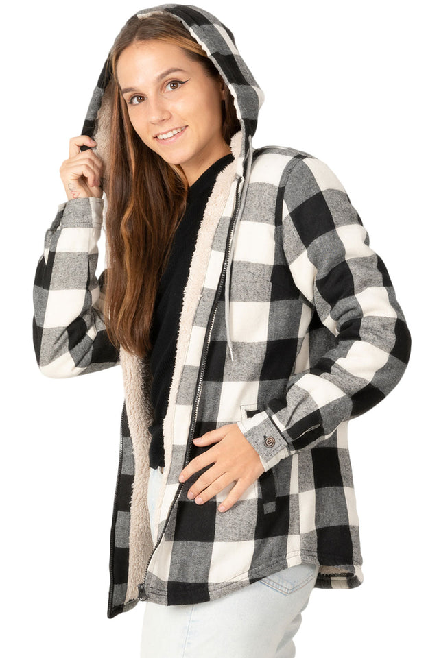 Women's Sherpa-Lined Flannel Hoodie, Full Zip Up