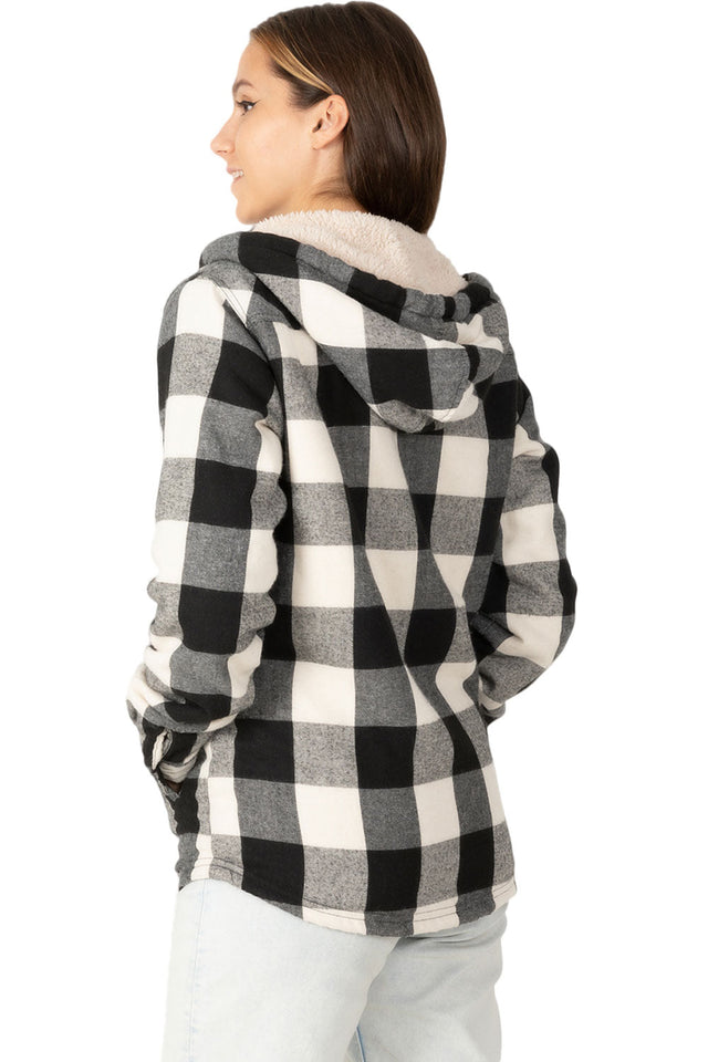 Women's Sherpa-Lined Flannel Hoodie, Full Zip Up