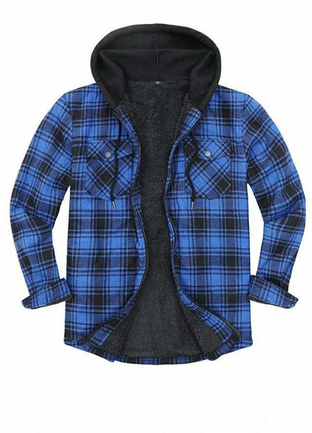 Men's Sherpa Lined Full Zip Up Plaid Flannel Hooded Jacket