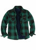 Front view of green men's soft snap button flannel checked jacket