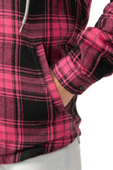 Women's Matching Family Zip Up Pink Plaid Flannel Hoodie