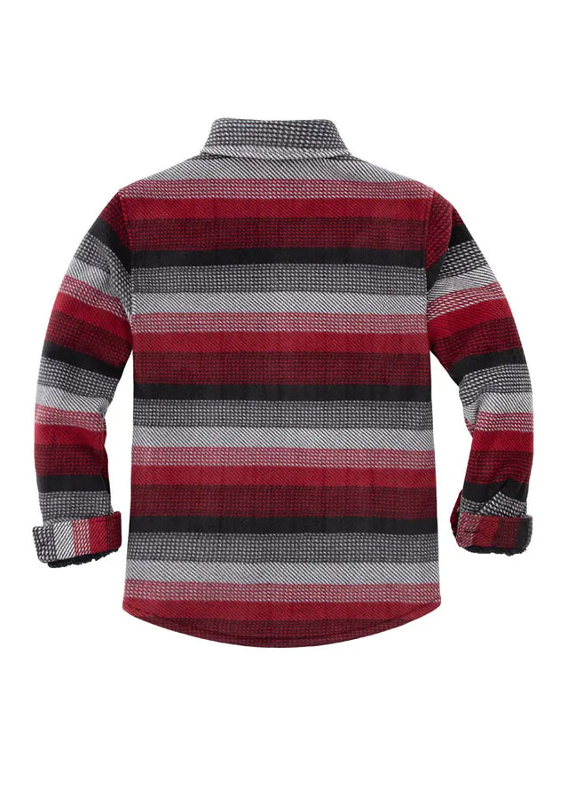 Men's Warm Sherpa Lined Plaid Shirt Jacket - Red Stripe
