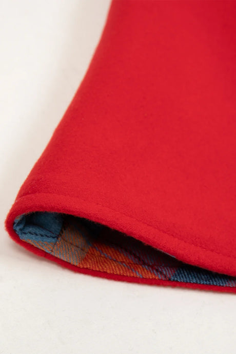 Kids red reversible hooded wool blend cape with soft fabric detail