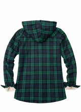 Women's Matching Family Sherpa Lined Green Flannel Jacket with Hood