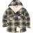 Front view of girls tea green sherpa lined flannel shirt jacket