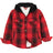 Front view of kids fleece-lined red flannel jacket