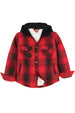 Front view of kids fleece-lined red flannel jacket