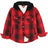 Front view of kids fleece-lined red flannel jacket