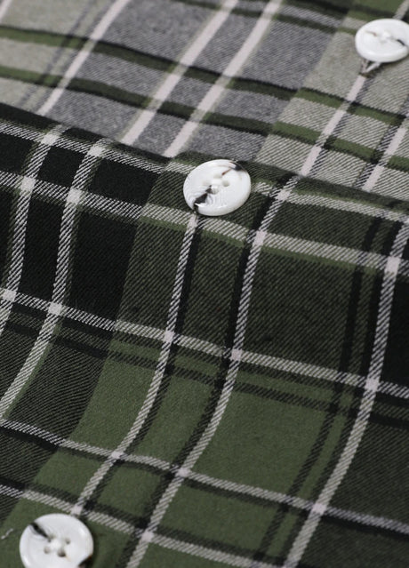 Detail of kids short sleeve flannel shirt with buttons